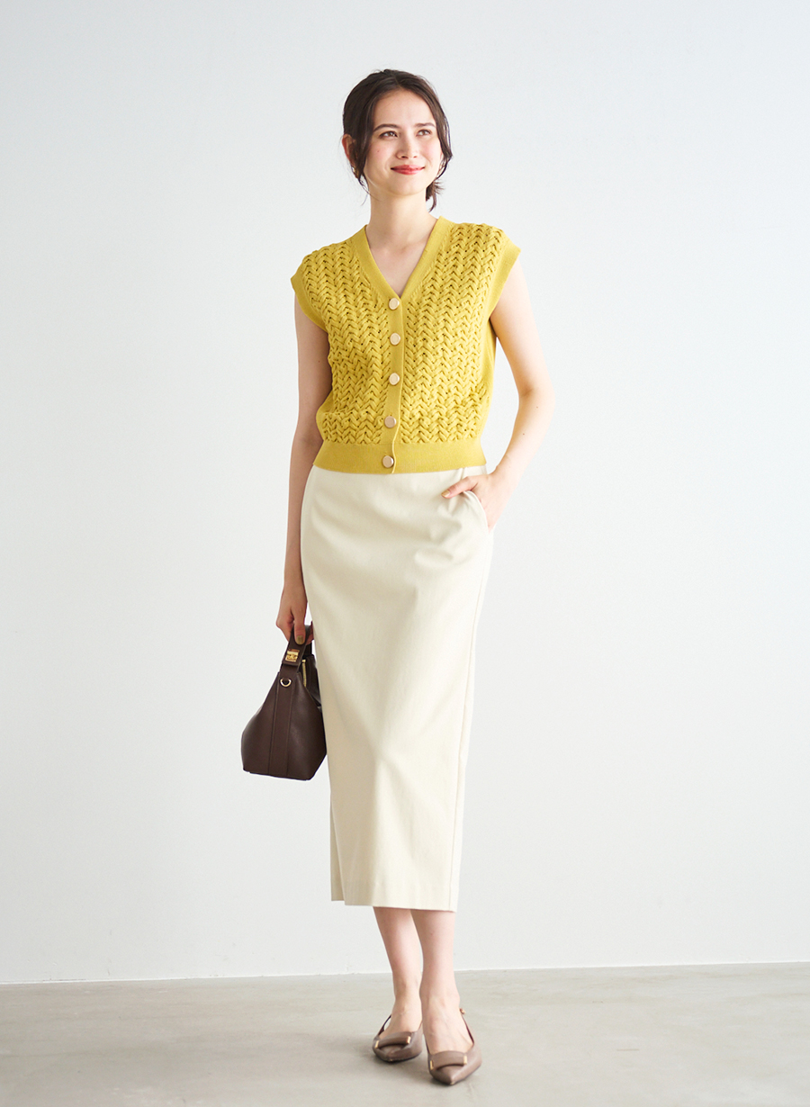 ルーニィ　lounie 洗える　ベージュ　シームアクセントタイトスカート ルーニィ lounie 洗える ベージュ シームアクセントタイトスカート