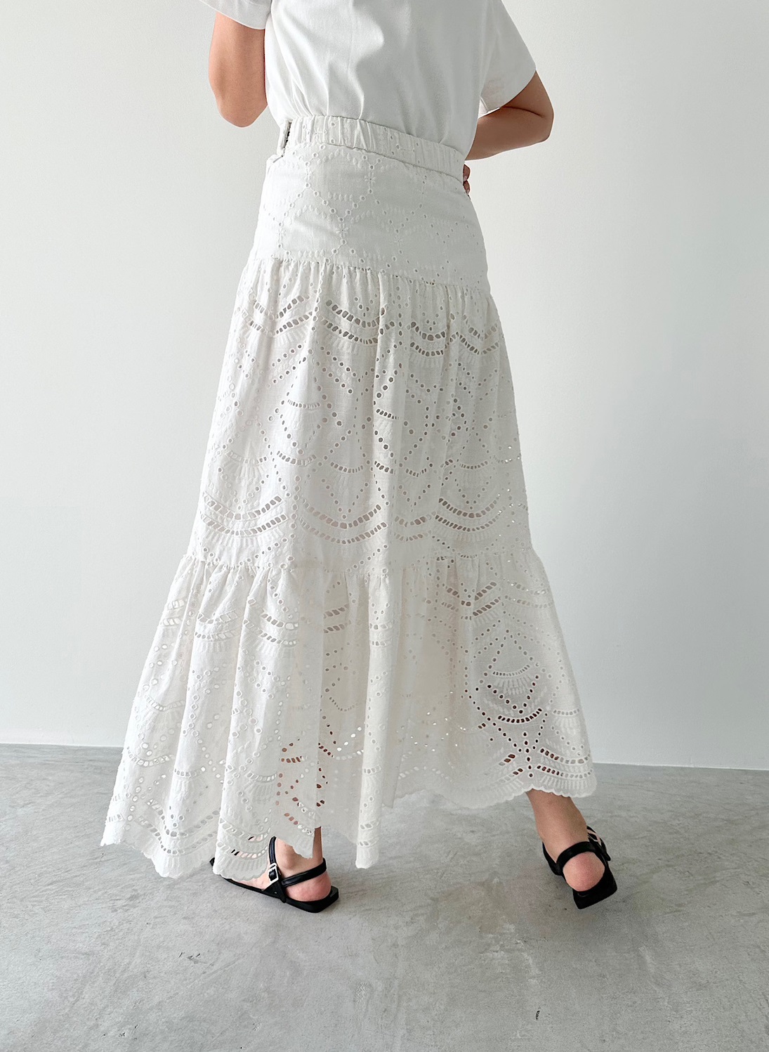 独創的 LOUNIE Mサイズ 刺繍ティアードスカート ロングスカート
