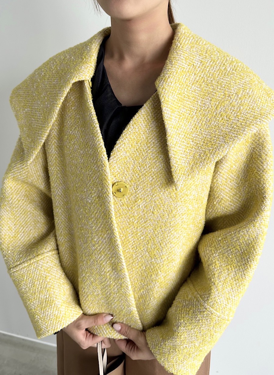ルーニィ23年新品⭐️ビッグカラーヘリンボンショートコート2way襟付きコート