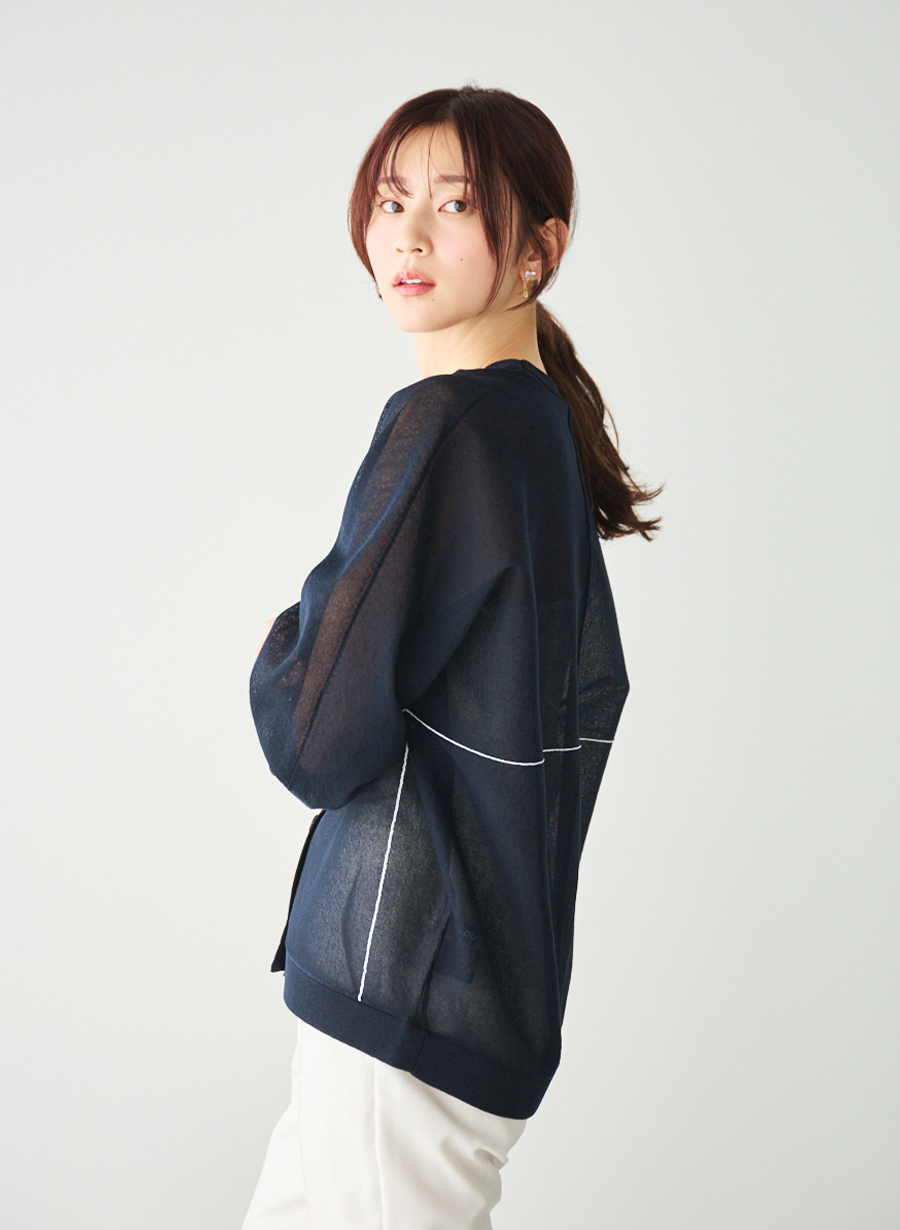 【新品タグ付き】LOUNIE バイカラーシアーカーディガン　ネイビー20900円 バイカラーシアーカーディガン｜LOUNIE（ルーニィ）公式サイト