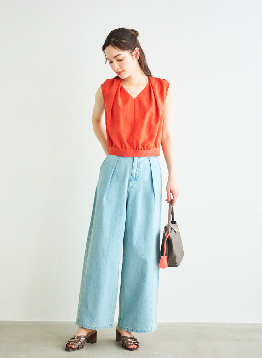 LOUNIE クロップドレース　ブラウス 佐藤佳菜子　コラボ　ネイビー　38 再入荷/佐藤佳菜子さんコラボ】クロップドレースブラウス