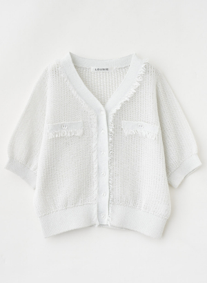 美品 LOUNIE ルーニー ホワイトフリルニットカーディガン 春ニット F