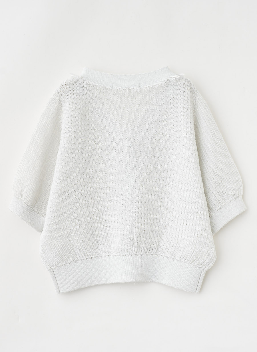 美品 LOUNIE ルーニー ホワイトフリルニットカーディガン 春ニット F