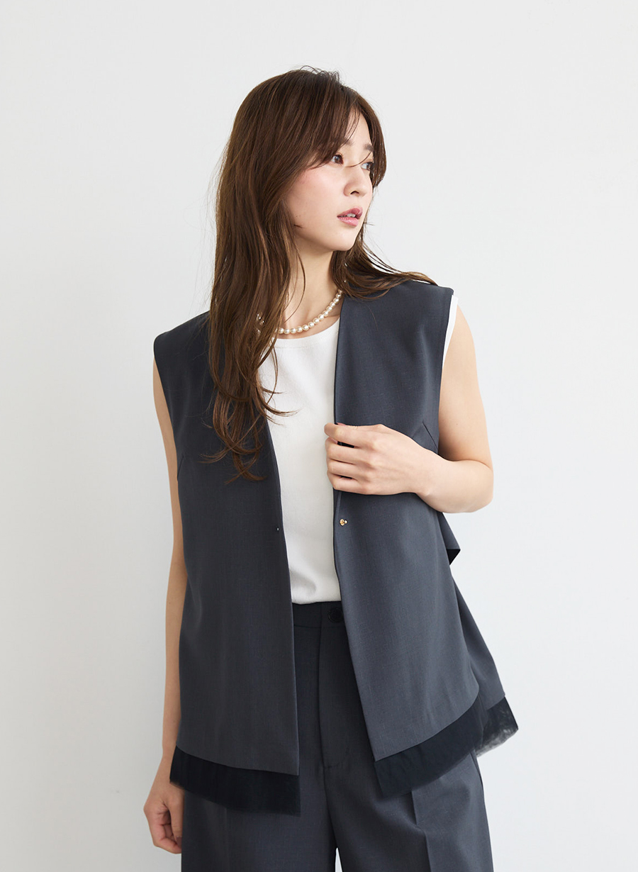 ラメ混ツイルデザインジレ/セットアップ可｜LOUNIE（ルーニィ）公式