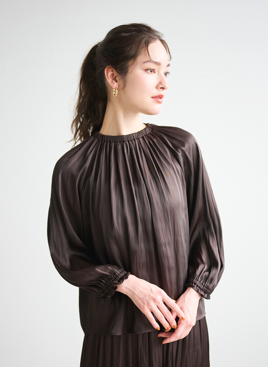 タグ付♪LOUNIEルーニィー　割繊ギャザーブラウス　とろみ　ピンク　38 割繊ギャザーブラウス /セットアップ可｜LOUNIE（ルーニィ）公式