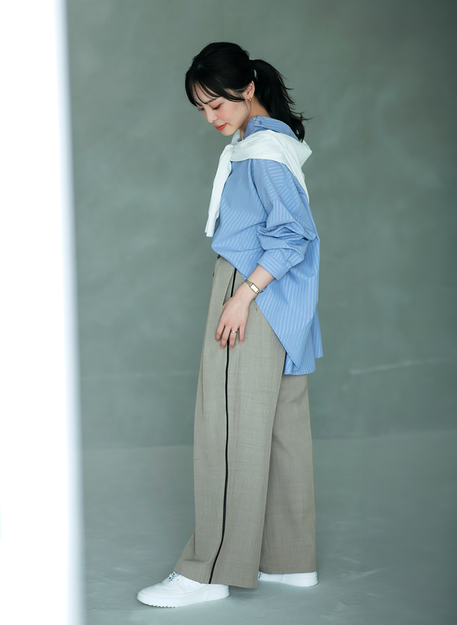 LOUNIEス トライプシャツ ルーニィ LOUNIE ラメストライプシャツ （オフ×サックス