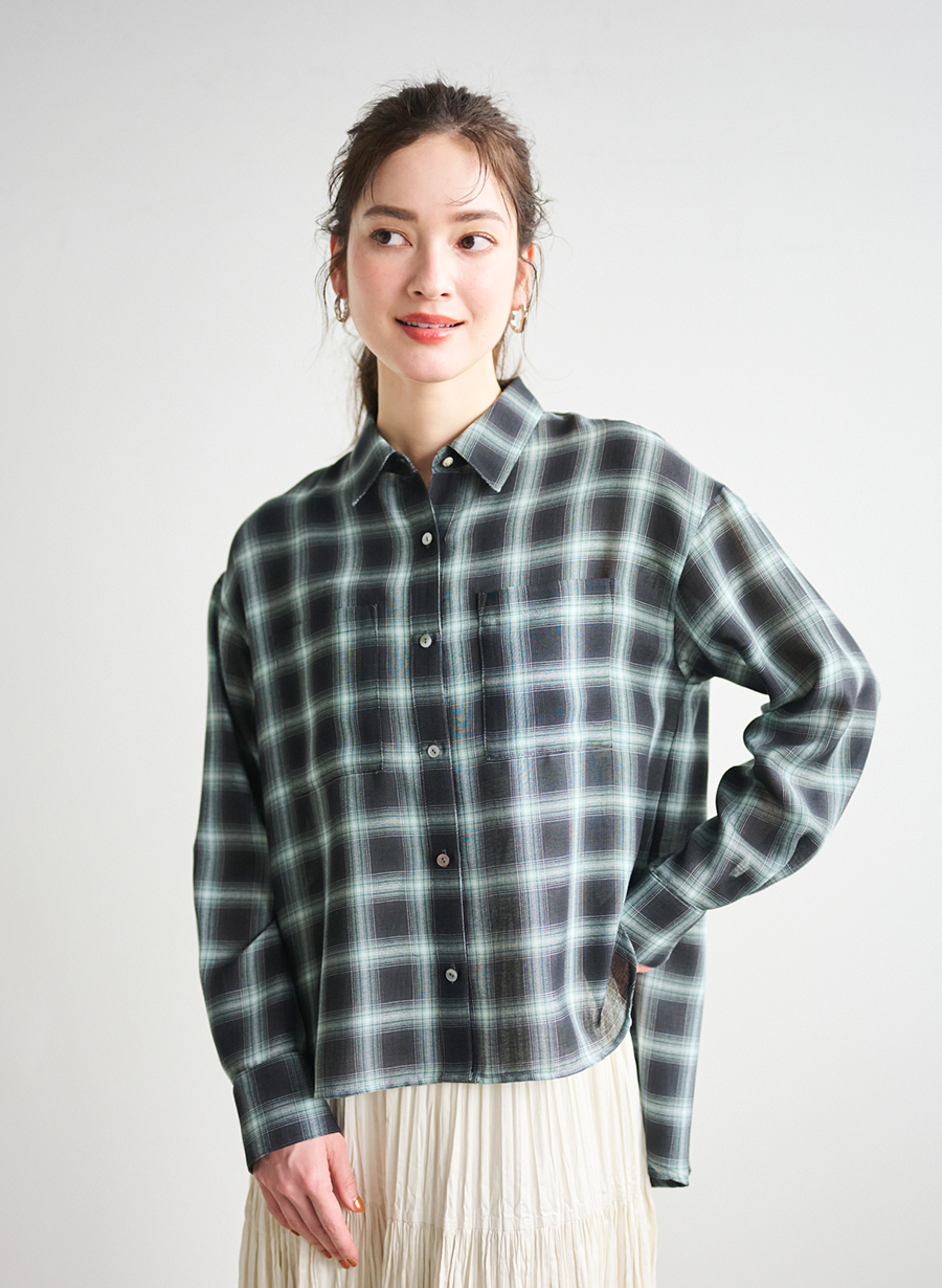 ルーニィ新品⭐️日本製生地⭐️洗える❗️オンブレーチェックシャツシアーウールブラウス オンブレーチェックシャツ｜LOUNIE（ルーニィ）公式サイト／公式