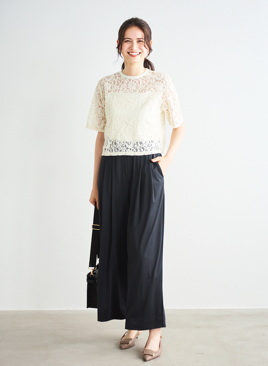 ★新品★ LOUNIE × 佐藤佳菜子さんコラボ　レースTシャツ ライトグレー LOUNIE×スタイリスト佐藤佳菜子さんコラボ企画、即完売したT