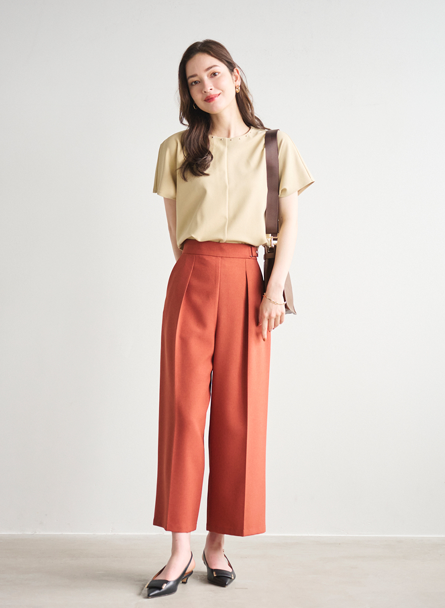ラスト大サービス新品 LOUNIE モカ色クロップドワイドパンツ ワイドクロップドパンツ/セットアップ可｜LOUNIE（ルーニィ