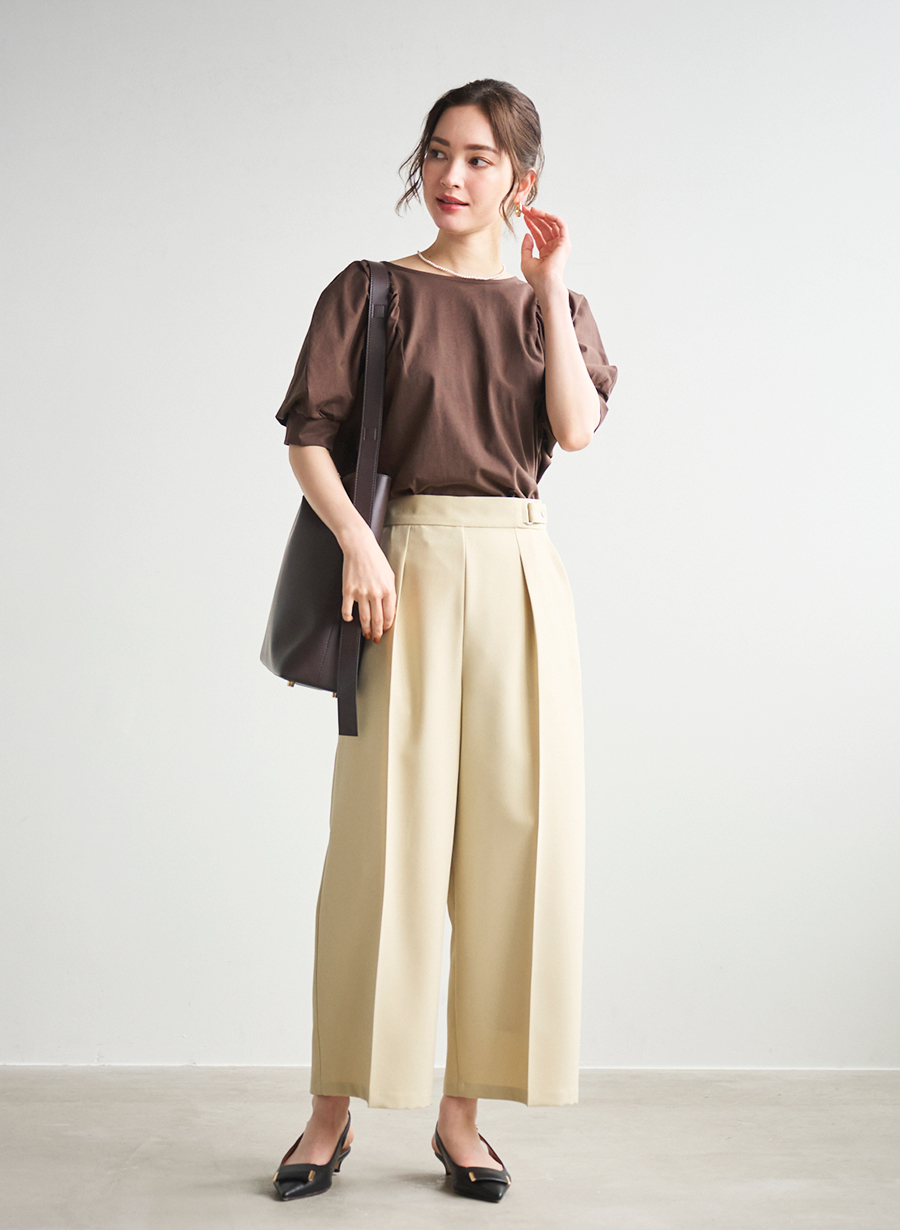 ラスト大サービス新品 LOUNIE モカ色クロップドワイドパンツ ワイドクロップドパンツ/セットアップ可｜LOUNIE（ルーニィ