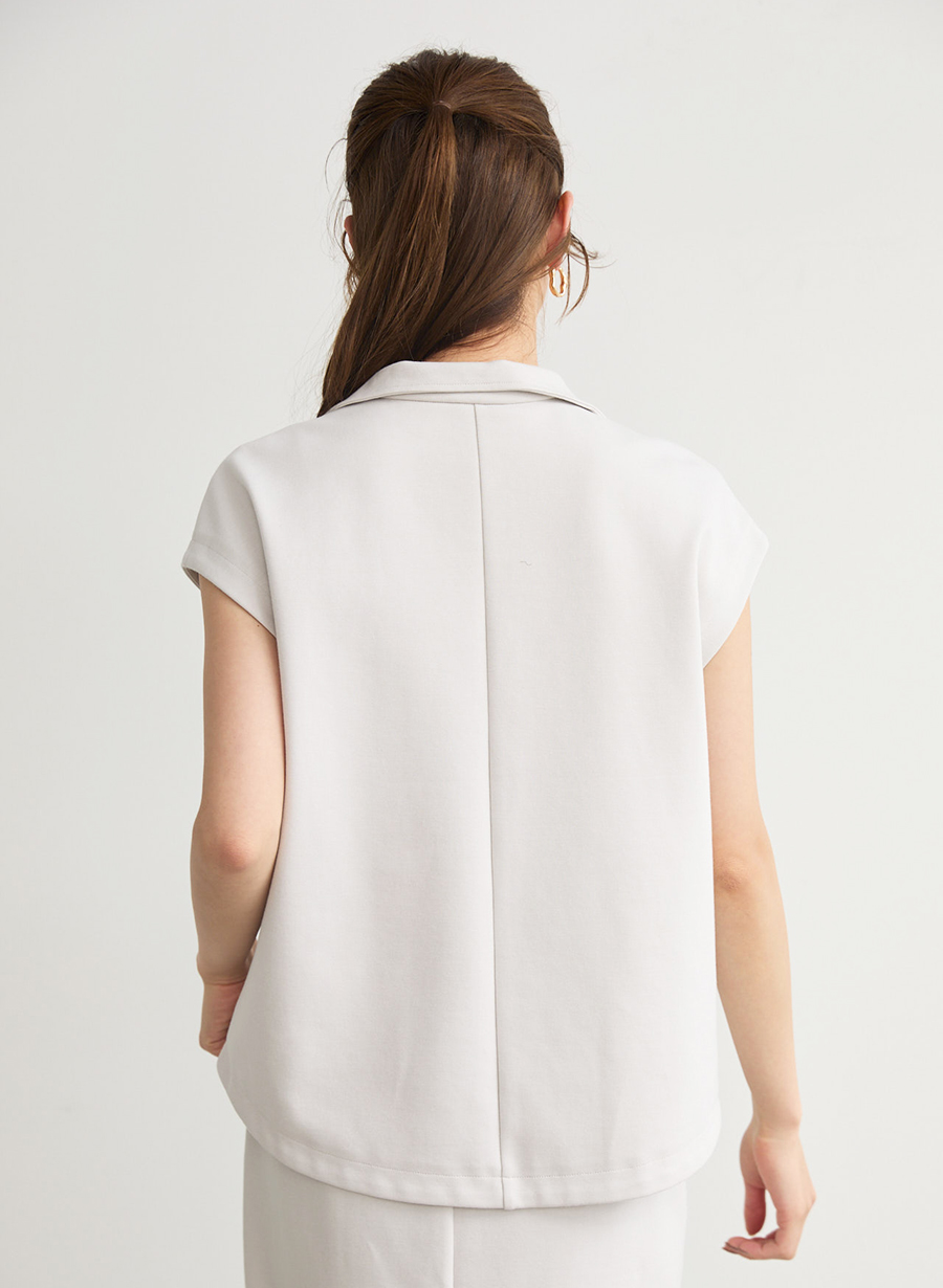美品♡ LAUTREAMONT セットアップ　ノーカラー　ネイビー　濃紺　40 セール】 【セットアップ／手洗い可】カットジョーゼット