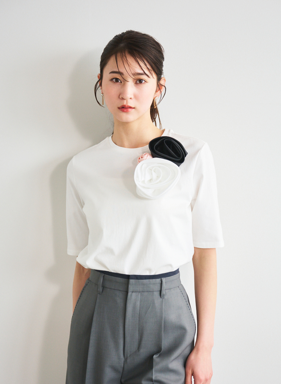 ★新品★ LOUNIE × 佐藤佳菜子さんコラボ　レースTシャツ ライトグレー ライトグレー追加予約/佐藤佳菜子さんコラボ】クロップドレース