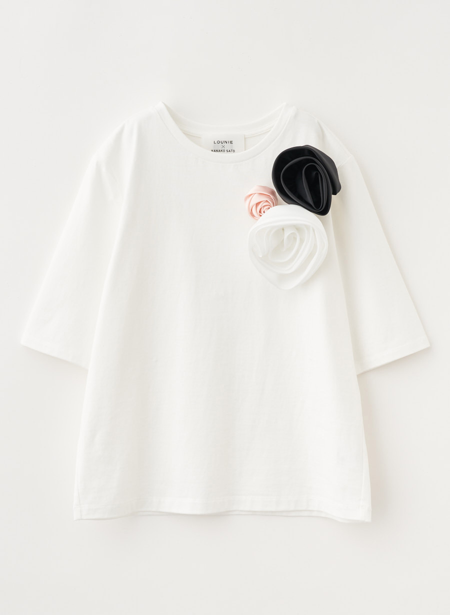 佐藤佳菜子さんコラボ】コサージュ付きコンパクトTシャツ