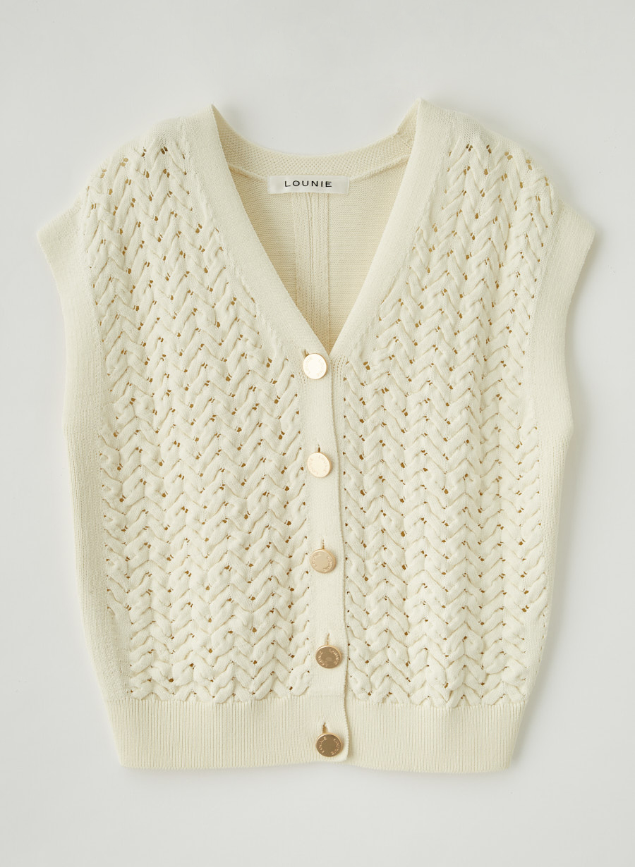 ノースリーブケーブルニットプルオーバー/セット着用可｜LOUNIE