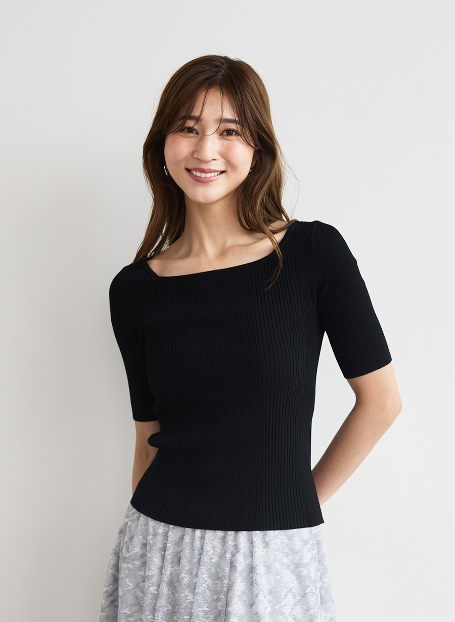 LOUNIE ルーニィ　ボリュームスリーブ フリル ニット ネイビー　新品 220e28708bda00c978321476918bc8