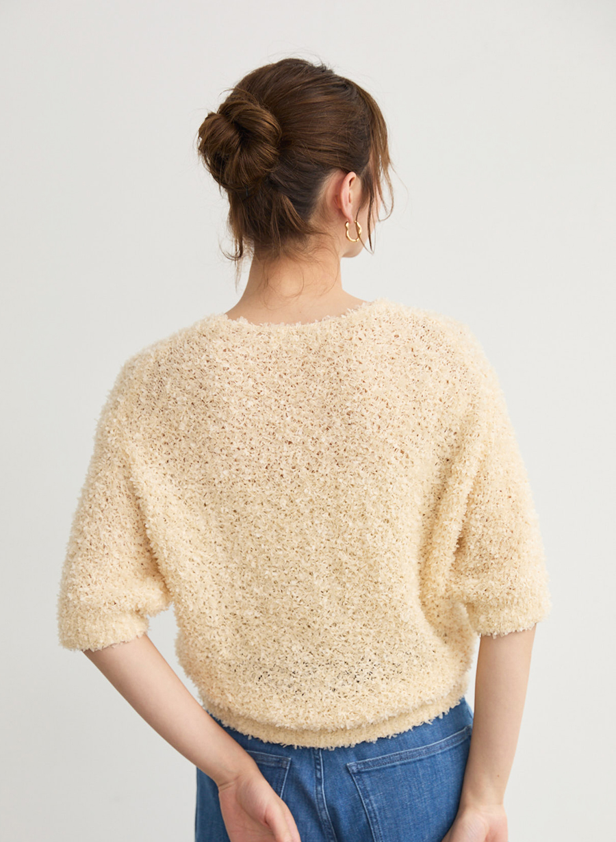 リボンヤーンハーフスリーブニットプルオーバー｜LOUNIE（ルーニィ