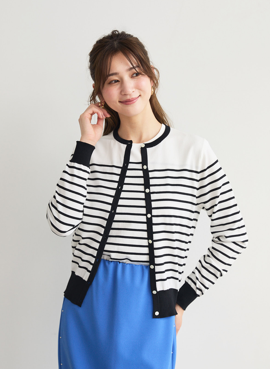 【美品】LOUNIE アンサンブルニットカーディガン（ホワイト） ルーニィ ベーシックニットカーディガン /アンサンブル着用可｜LOUNIE