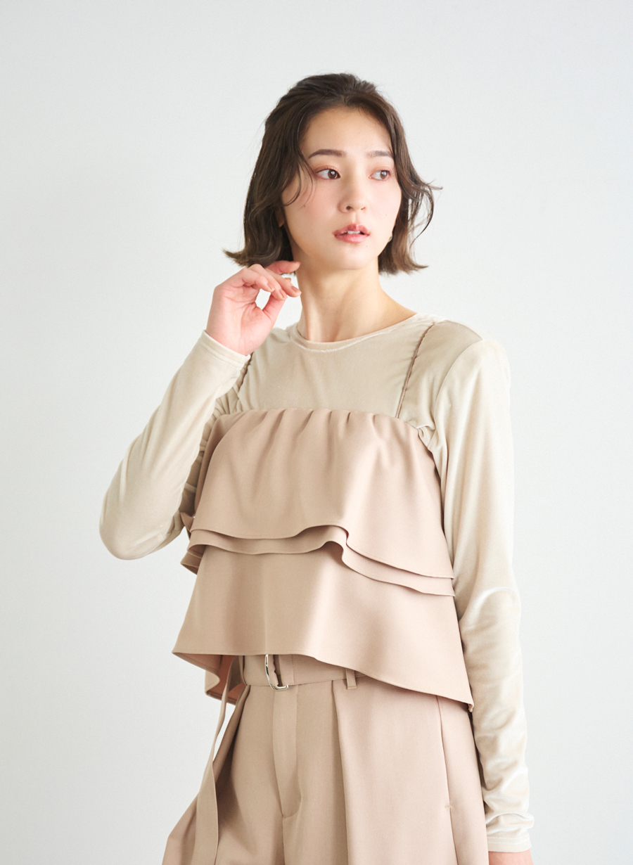 ルーニィ新品⭐️吉田理紗さんコラボ洗える❗️ラッフルデザインビスチェベアトップ 吉田理紗さんコラボ】ラッフルデザインビスチェ｜LOUNIE（ルーニィ