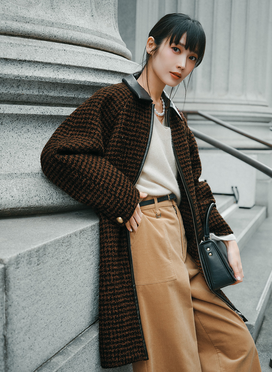 ステンカラーツイードコート