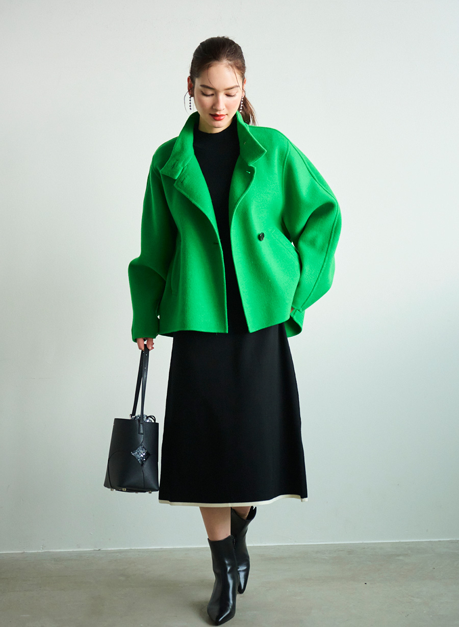 レア　リバーシブル幾何学模様 春用コート 黄緑色 レア リバーシブル幾何学模様 春用コート 黄緑色