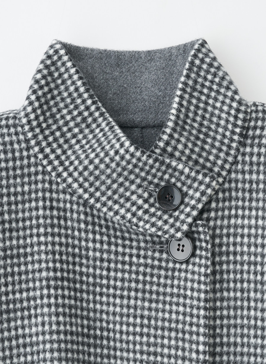 メリノウール＞千鳥柄スタンドカラーリバーコート｜LOUNIE（ルーニィ