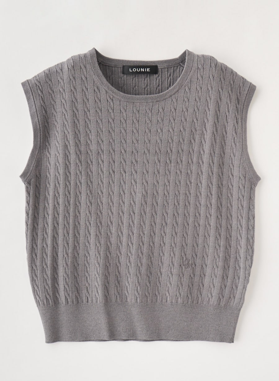 Lounie アイボリー ケーブルニットベスト ケーブルニットプルオーバー