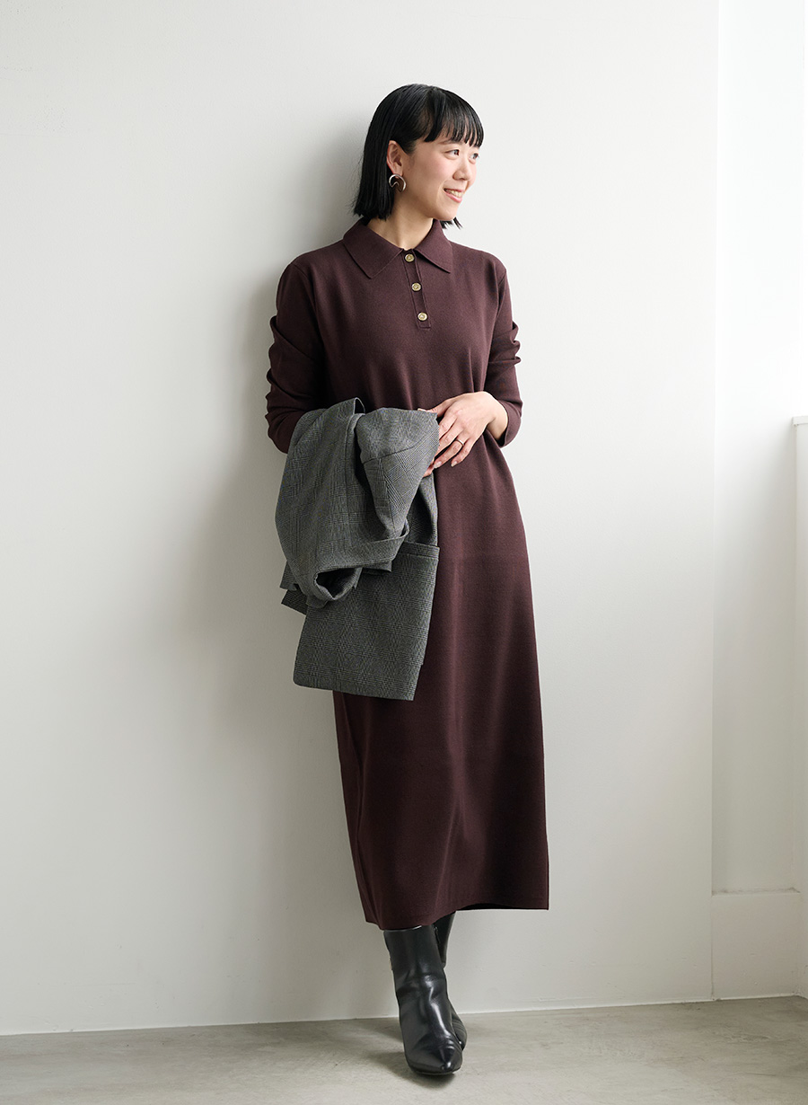 衿付きポロニットワンピース