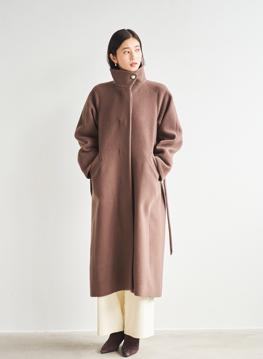 メリノウール＞スタンドカラーベルテットロングコート｜LOUNIE