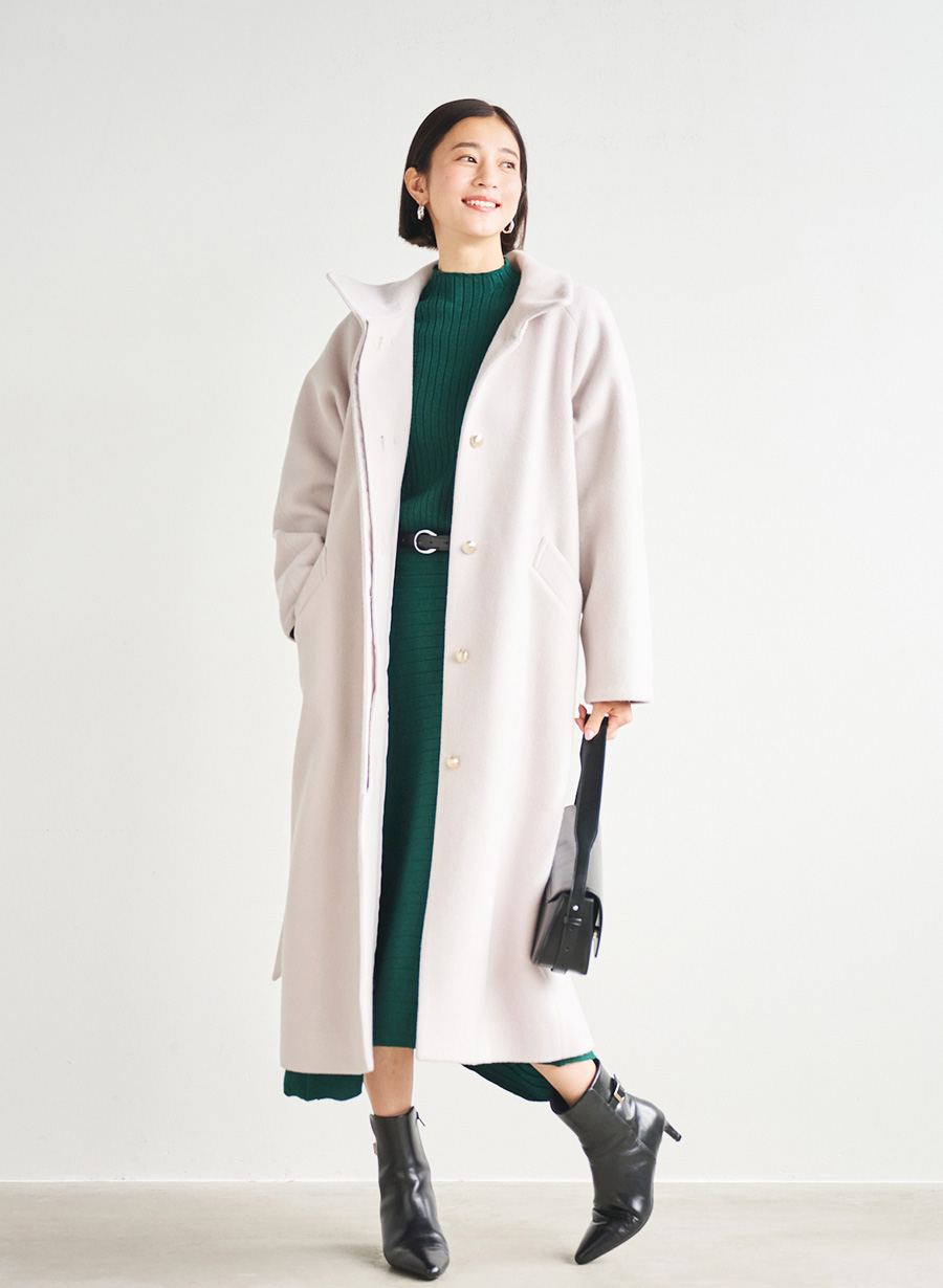 メリノウール＞スタンドカラーベルテットロングコート｜LOUNIE