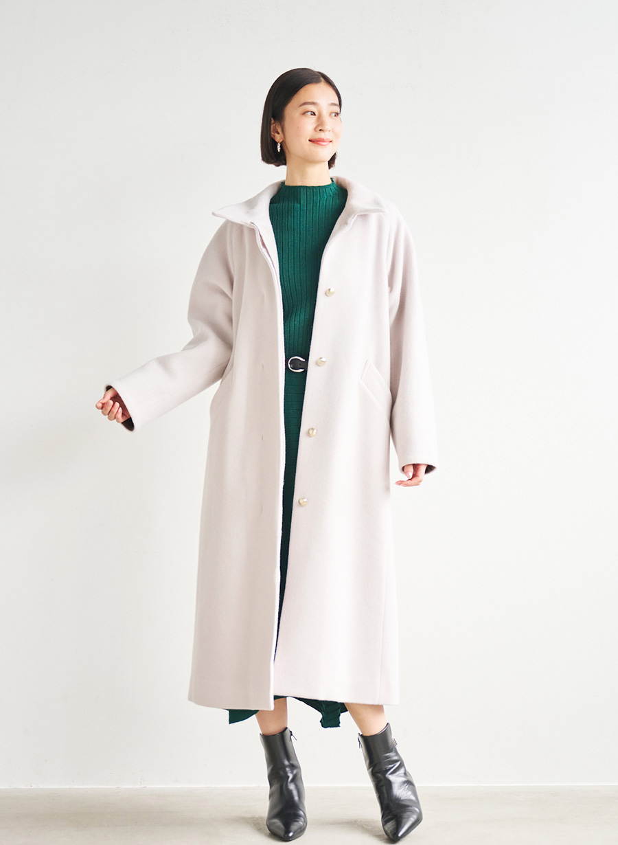 メリノウール＞スタンドカラーベルテットロングコート｜LOUNIE