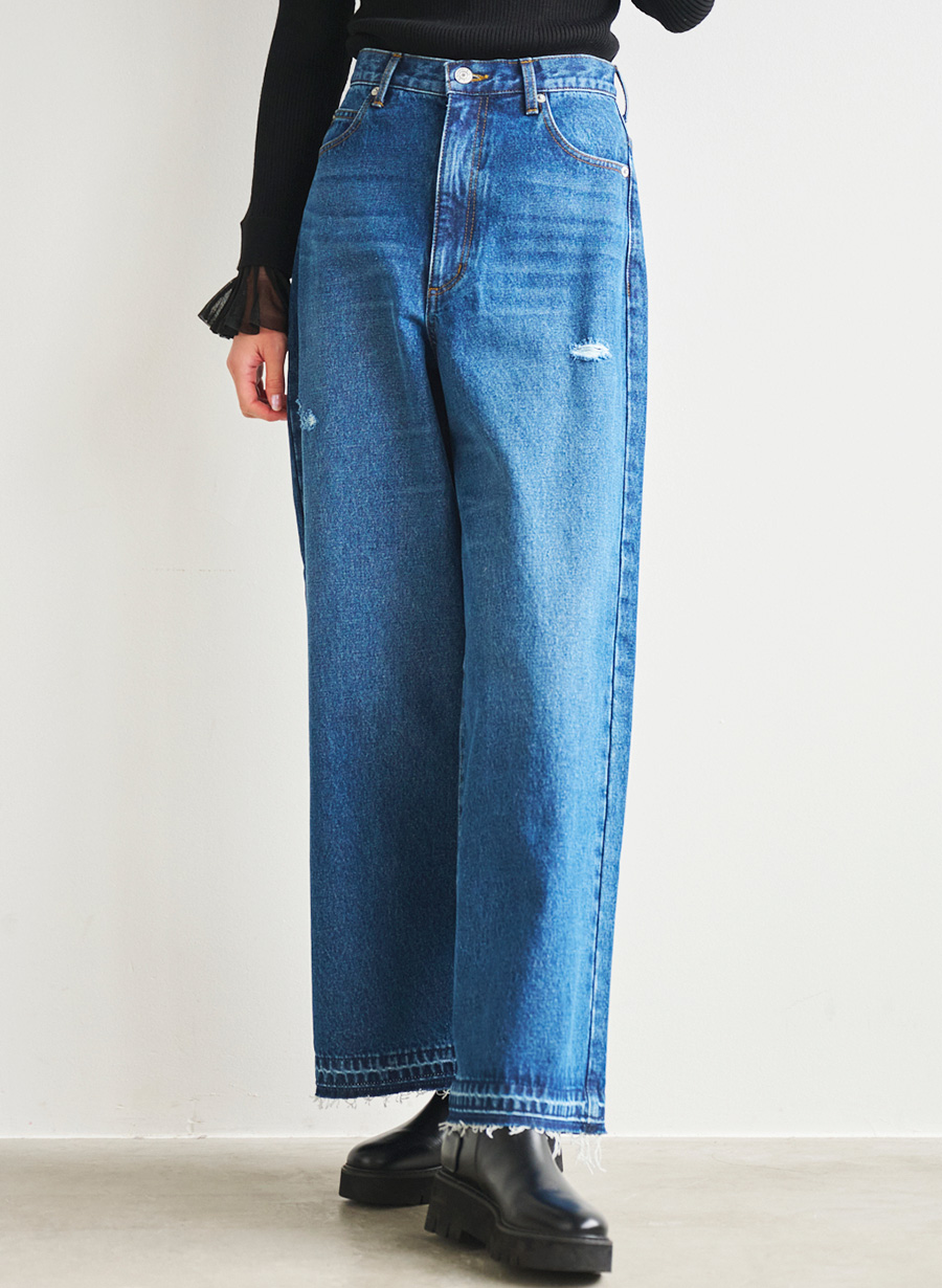 リメイク風デニムワイドパンツ
