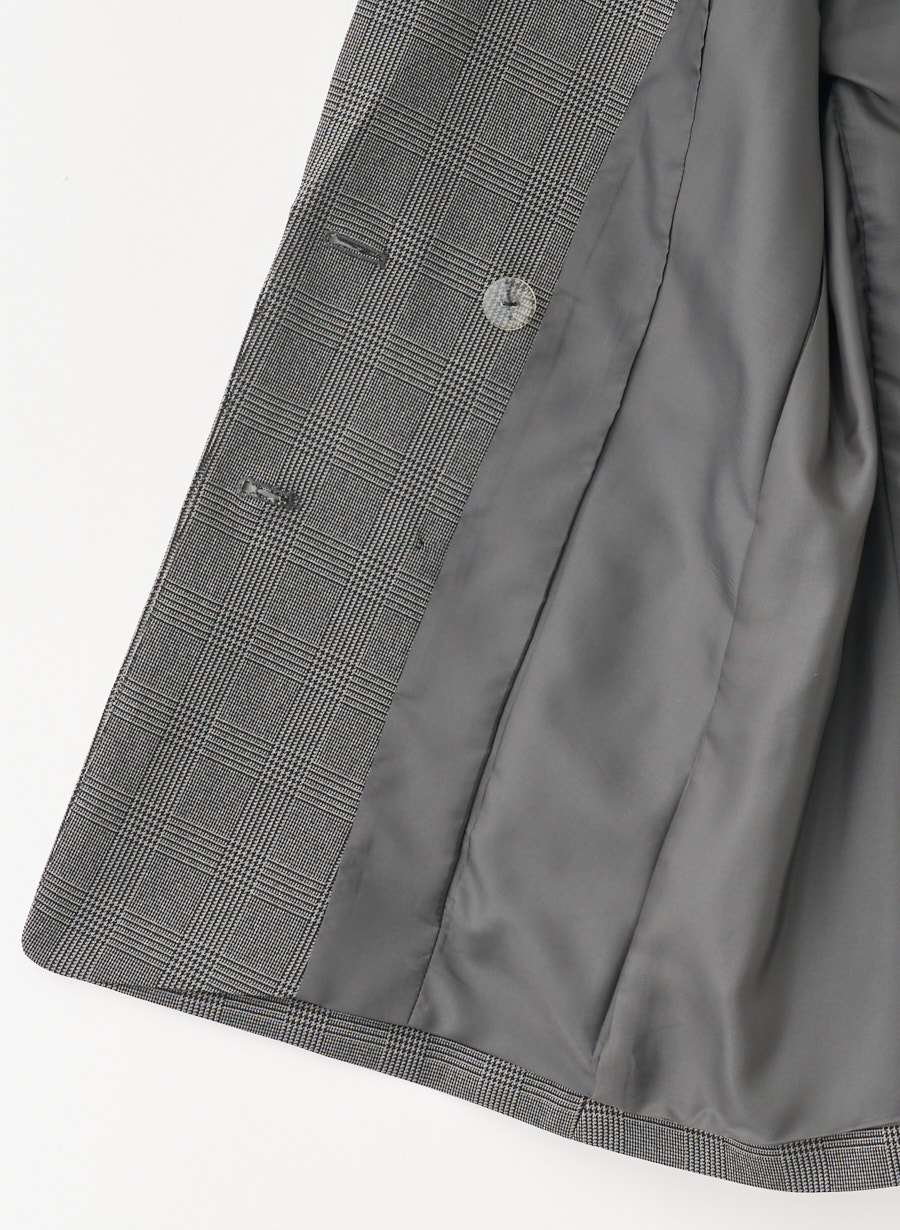 プリーツジャケット　グレー　wool like サイズ2 ウール調グレンチェックストレッチダブルジャケット｜LOUNIE（ルーニィ