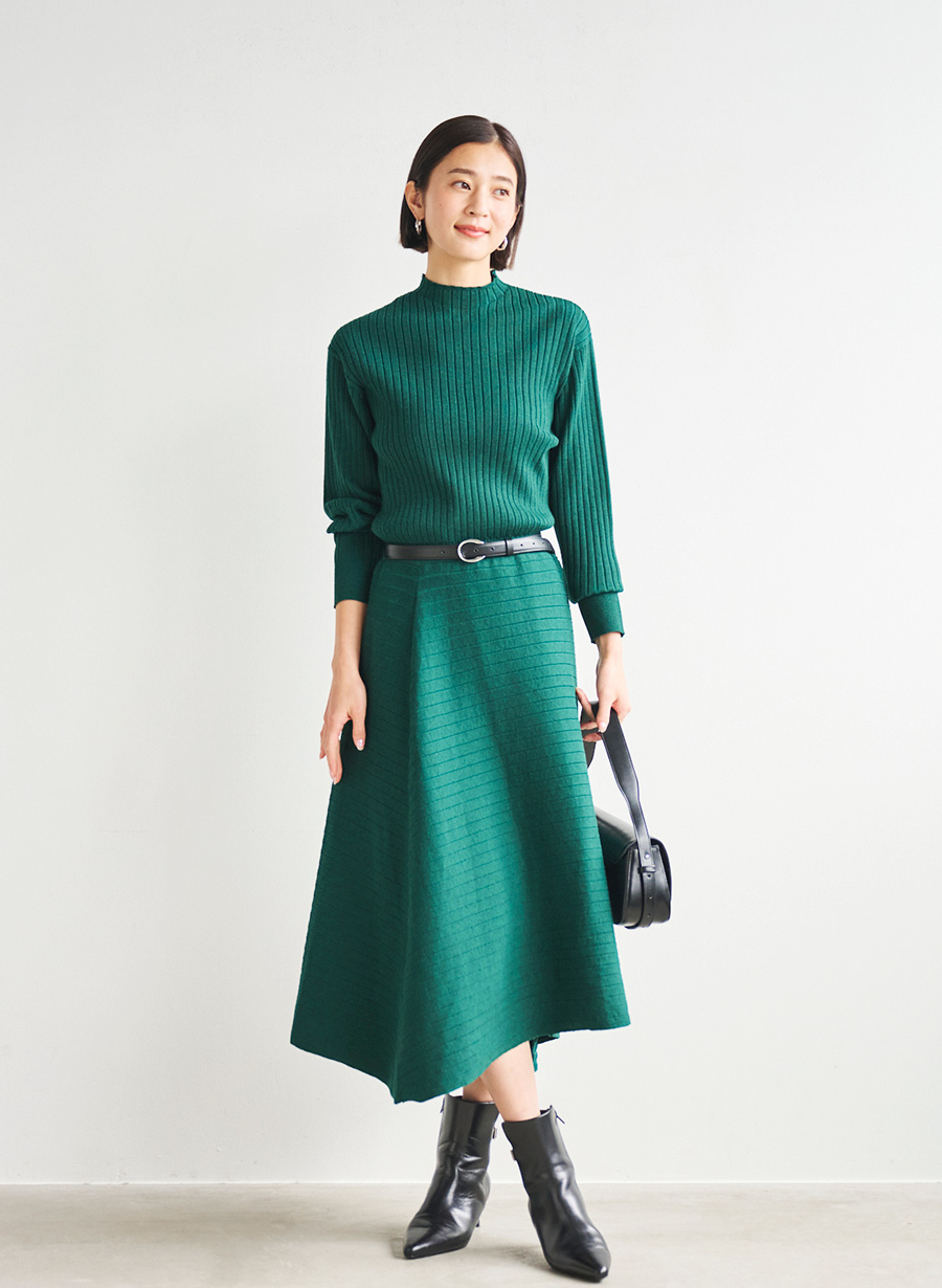 ウエストマークワイドリブニットワンピース