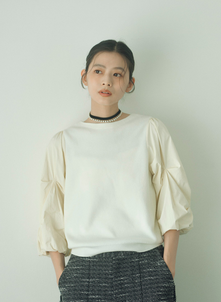 異素材ギャザースリーブニットプルオーバー｜LOUNIE（ルーニィ）公式