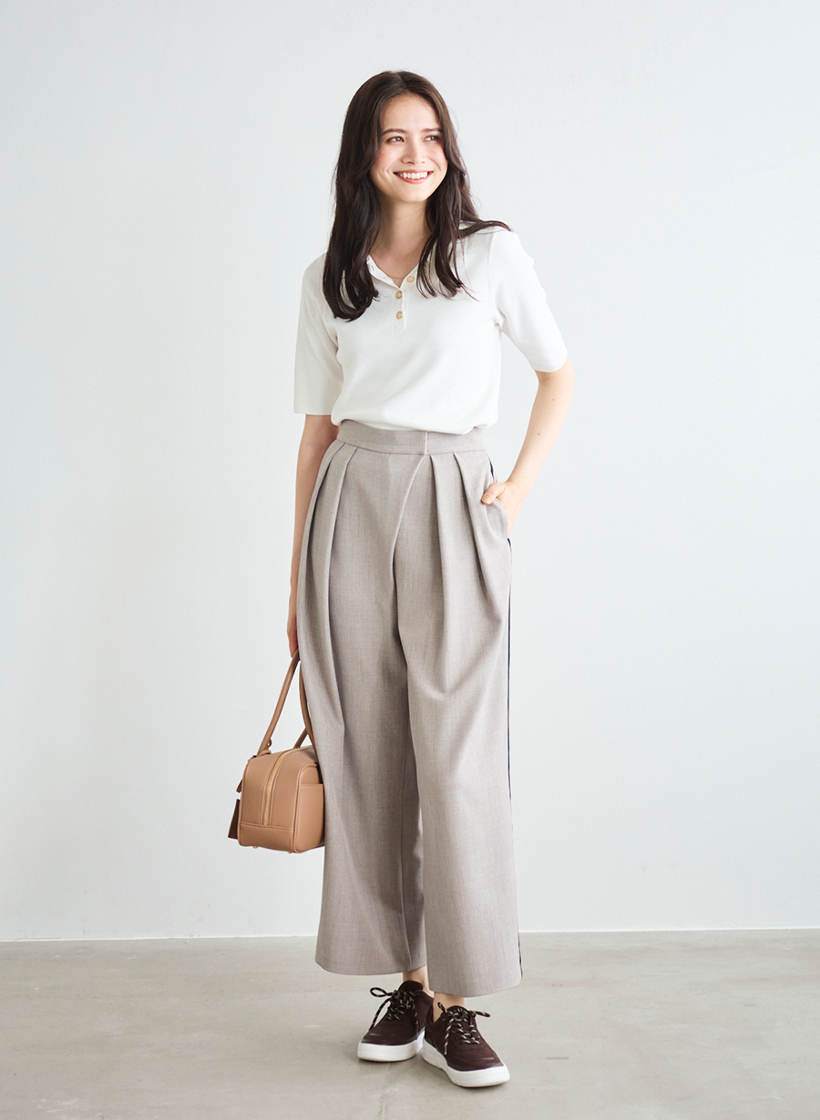 追加】ラインアクセントワイドパンツ/セットアップ可｜LOUNIE