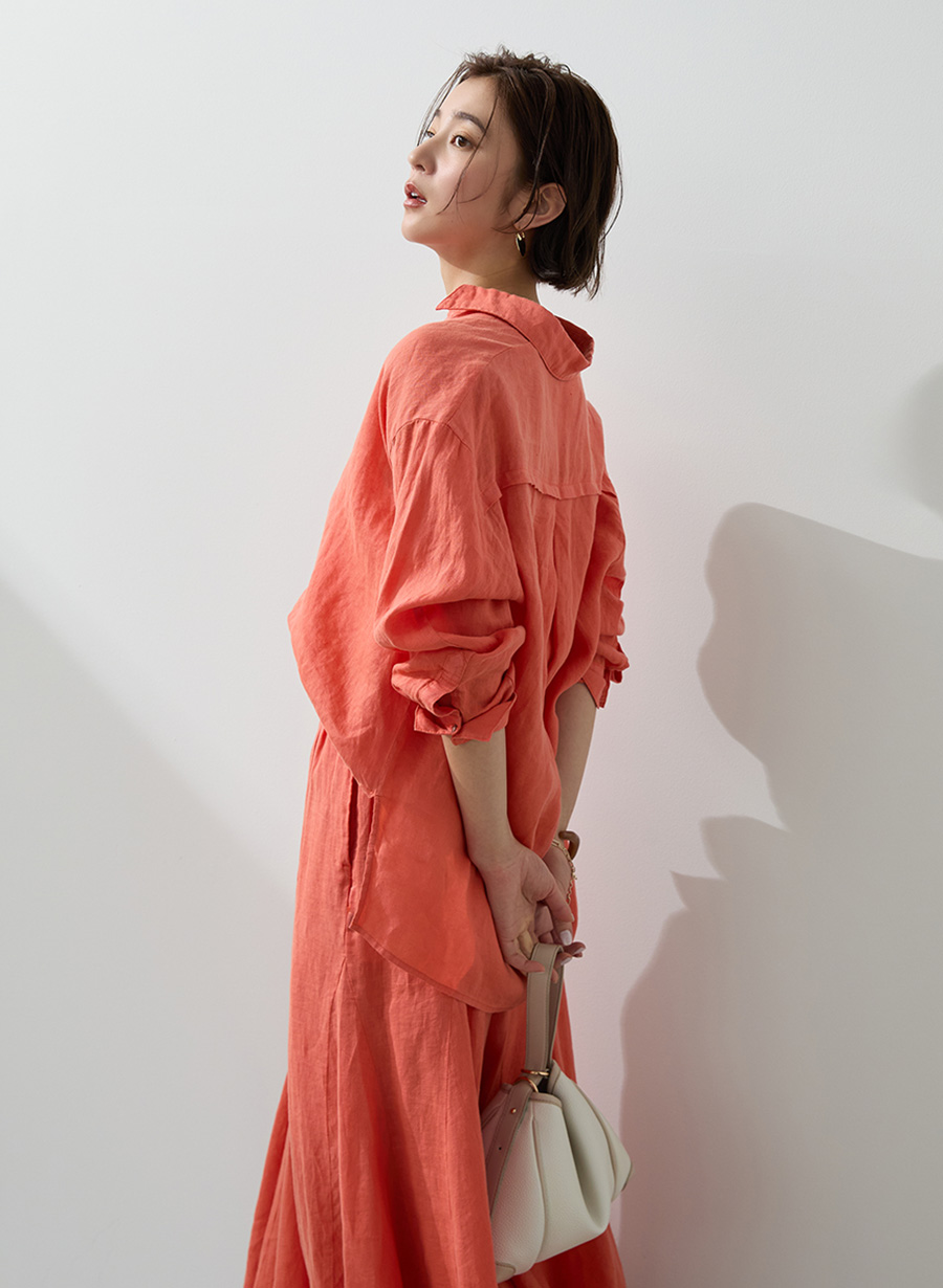 マシンウォッシャブル＞2WAYカシュクールリネンビッグシャツ｜LOUNIE