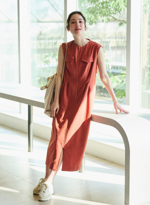 ＜ノーアイロン＞テックリネンジップジレワンピース