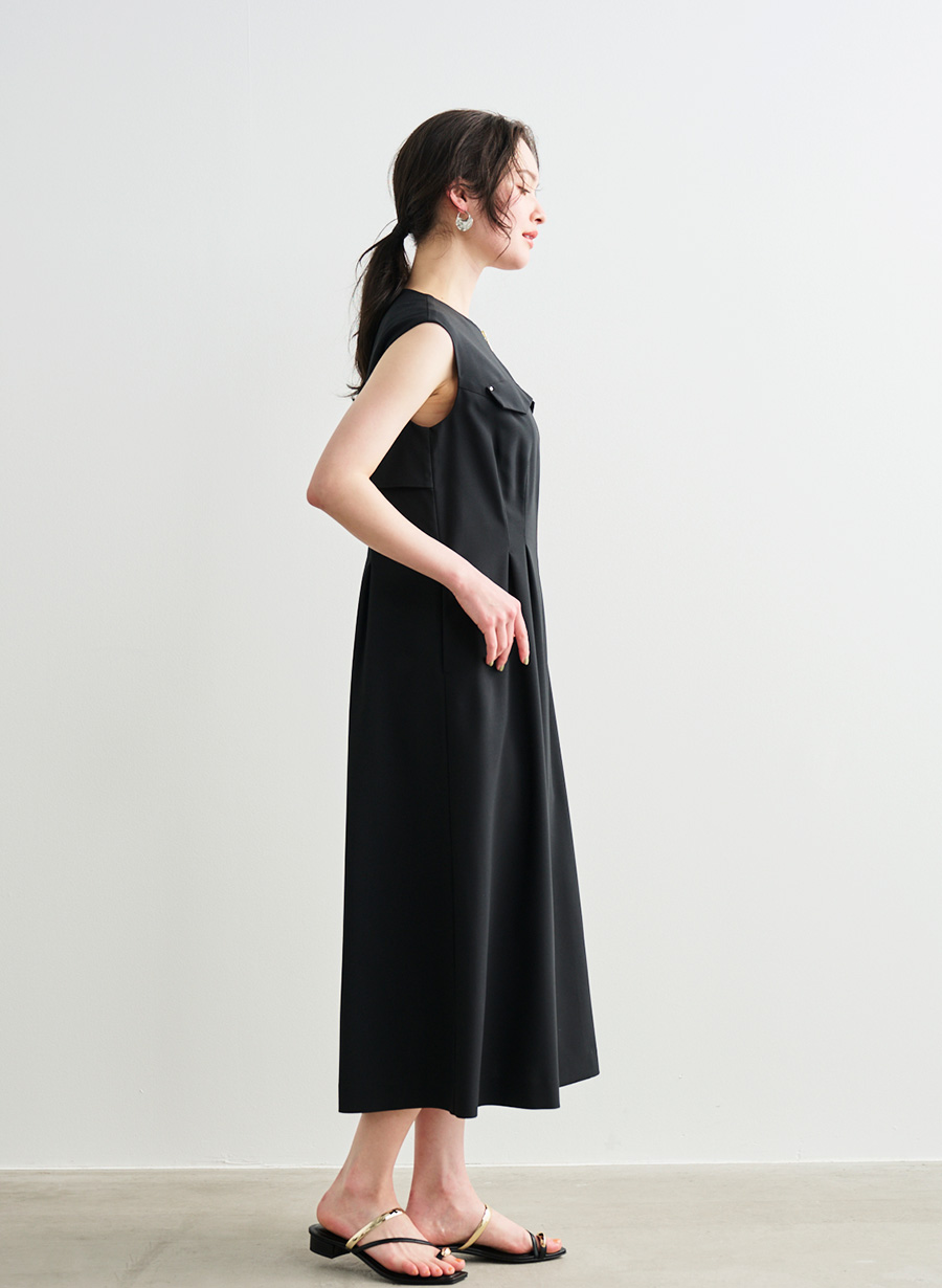 【新品タグ付】ルーニー　ジレワンピース 追加】＜ノーアイロン＞テックリネンジップジレワンピース｜LOUNIE