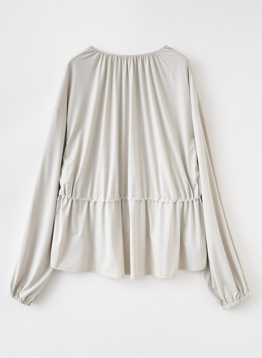未着用　ローヘンlohen BICOLOR CORD BLOUSE ICE JERSEY/吸湿速乾＞ペプラムギャザーブルゾン｜LOUNIE（ルーニィ