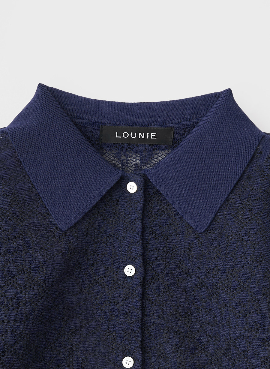 WEB限定追加カラー】衿付きレーシーニットカーディガン｜LOUNIE